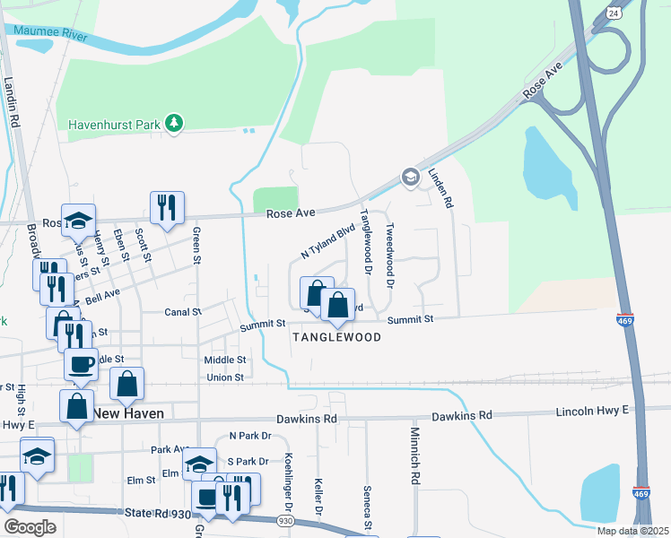map of restaurants, bars, coffee shops, grocery stores, and more near 312 Tylar Pkwy in New Haven
