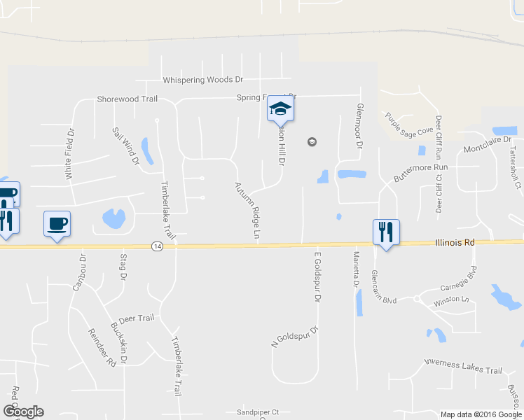 map of restaurants, bars, coffee shops, grocery stores, and more near 835 Autumn Ridge Lane in Fort Wayne