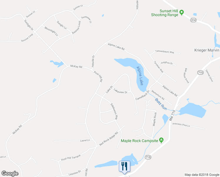 map of restaurants, bars, coffee shops, grocery stores, and more near Lake Drive in Henryville