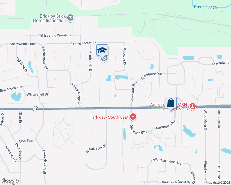 map of restaurants, bars, coffee shops, grocery stores, and more near 8427 Burnt Ember Place in Fort Wayne
