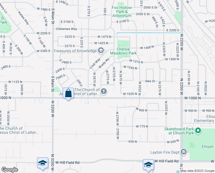 map of restaurants, bars, coffee shops, grocery stores, and more near 2777 West 1100 North in Layton