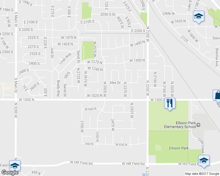 map of restaurants, bars, coffee shops, grocery stores, and more near 1085 Jamie-Matt Circle in Layton