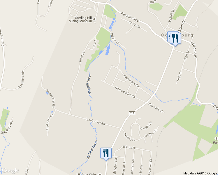 map of restaurants, bars, coffee shops, grocery stores, and more near 42 Richardsville Road in Ogdensburg