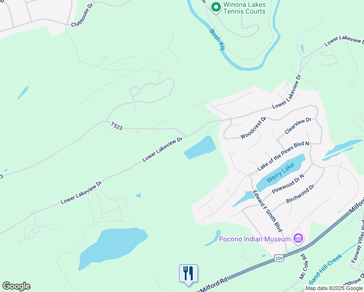 map of restaurants, bars, coffee shops, grocery stores, and more near 288 Lower Lakeview Drive in East Stroudsburg