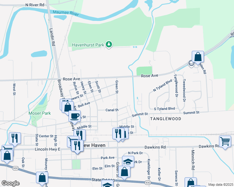 map of restaurants, bars, coffee shops, grocery stores, and more near 301 Green St in New Haven