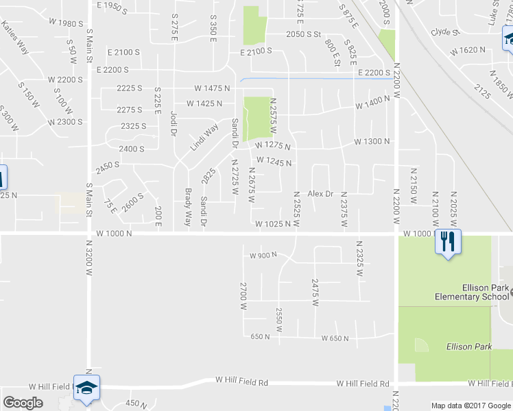 map of restaurants, bars, coffee shops, grocery stores, and more near 1088 North 2675 West in Layton