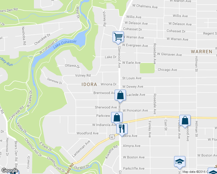 map of restaurants, bars, coffee shops, grocery stores, and more near 759 Winona Drive in Youngstown