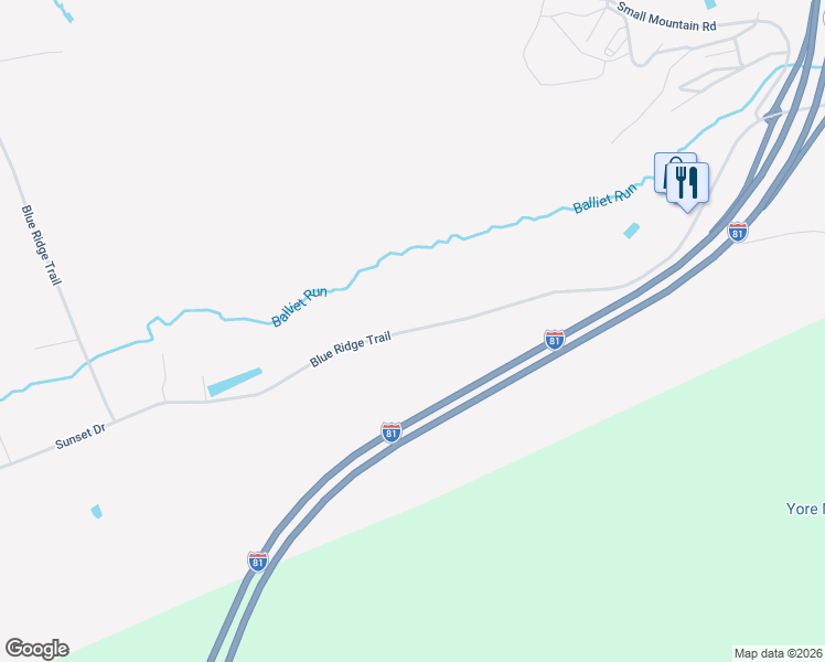 map of restaurants, bars, coffee shops, grocery stores, and more near 1418 Blue Ridge Trail in Mountain Top