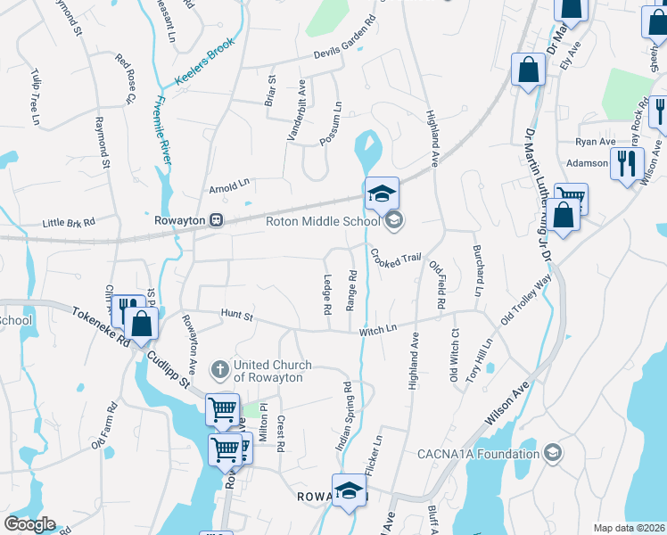 map of restaurants, bars, coffee shops, grocery stores, and more near 22 Ledge Road in Norwalk