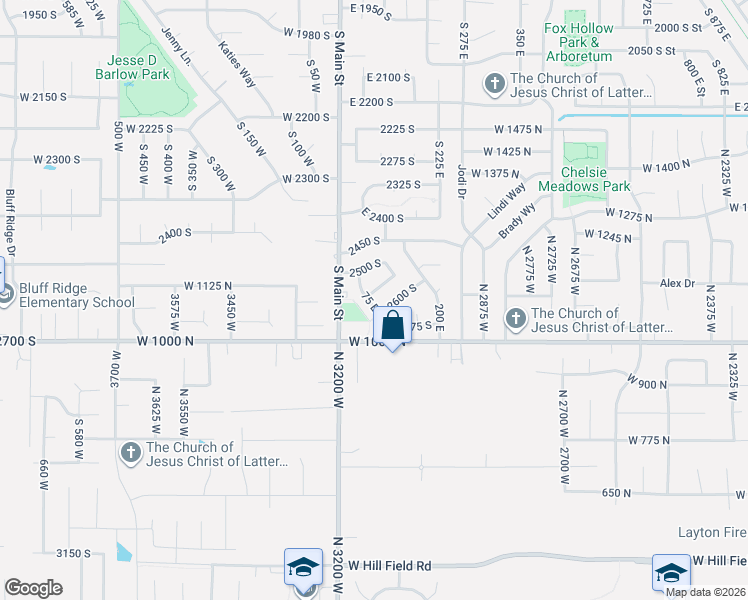 map of restaurants, bars, coffee shops, grocery stores, and more near 78 East 2550 South in Clearfield