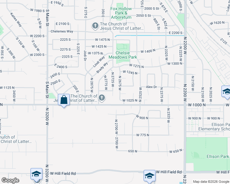 map of restaurants, bars, coffee shops, grocery stores, and more near 1096 North 2725 West in Layton