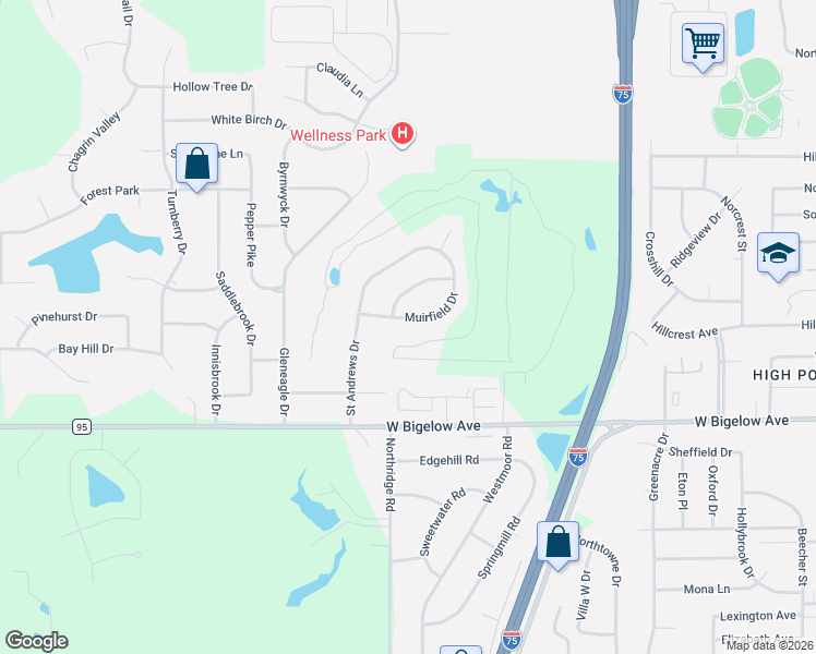 map of restaurants, bars, coffee shops, grocery stores, and more near 1105 Muirfield Dr in Findlay