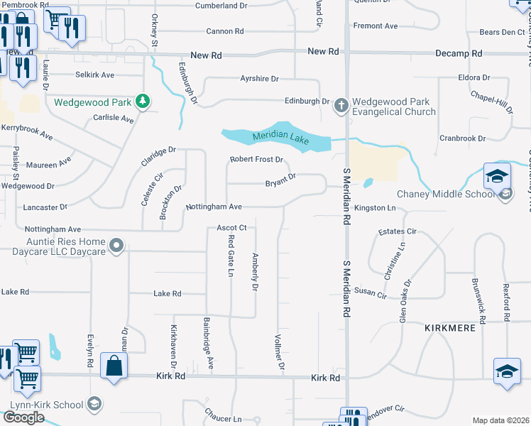 map of restaurants, bars, coffee shops, grocery stores, and more near 3869 Nottingham Avenue in Youngstown