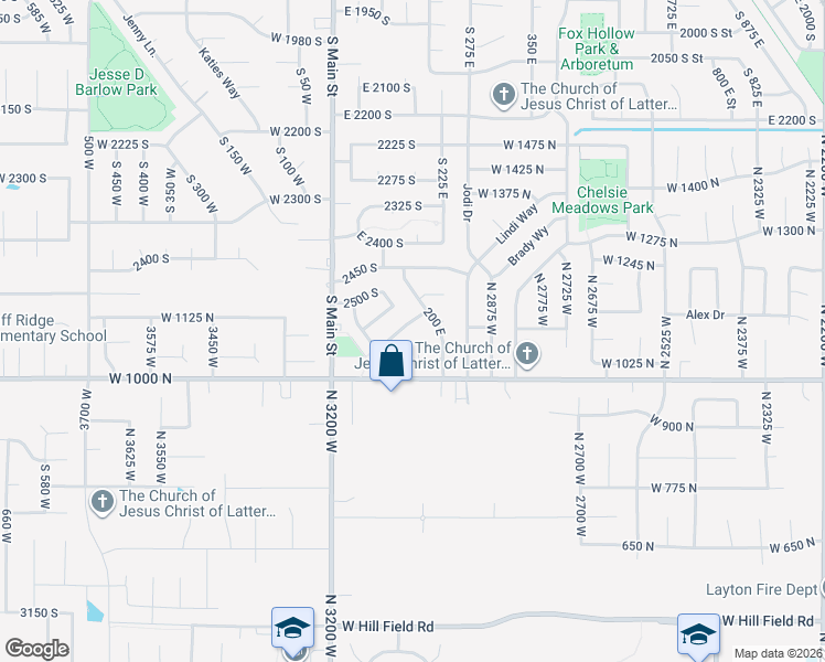 map of restaurants, bars, coffee shops, grocery stores, and more near 142 2600 South in Clearfield