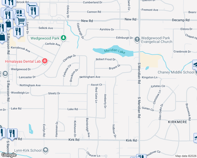 map of restaurants, bars, coffee shops, grocery stores, and more near 3939 Nottingham Avenue in Youngstown