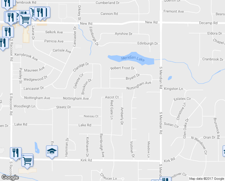 map of restaurants, bars, coffee shops, grocery stores, and more near 3939 Nottingham Avenue in Youngstown