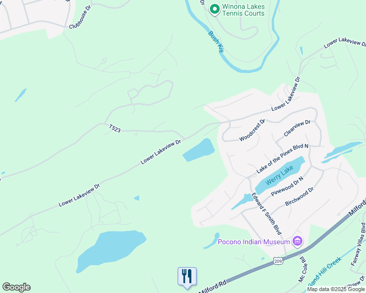 map of restaurants, bars, coffee shops, grocery stores, and more near 288 Lower Lakeview Drive in East Stroudsburg