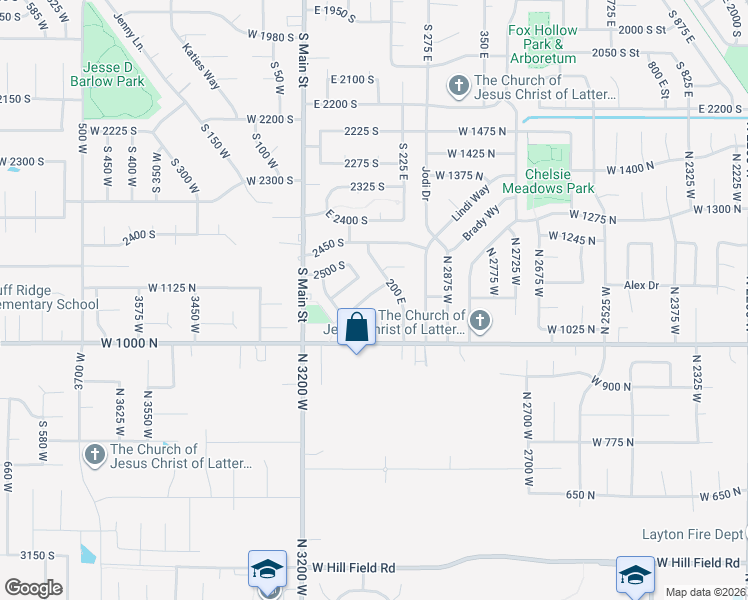 map of restaurants, bars, coffee shops, grocery stores, and more near 142 2600 South in Clearfield