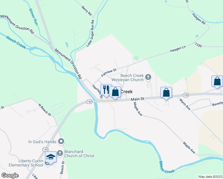 map of restaurants, bars, coffee shops, grocery stores, and more near in Beech Creek