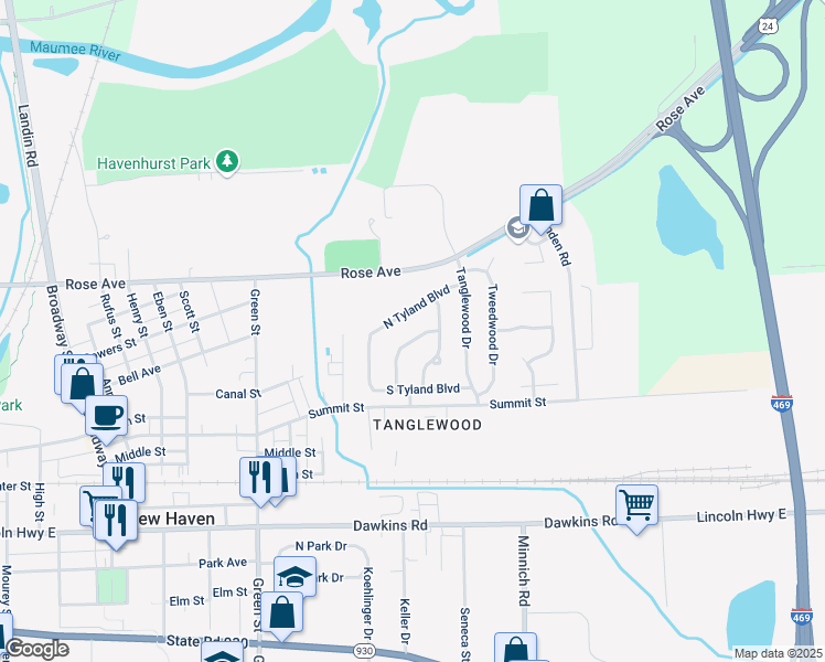 map of restaurants, bars, coffee shops, grocery stores, and more near 312 Tylar Pkwy in New Haven