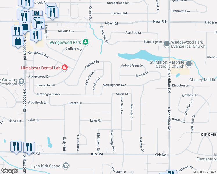 map of restaurants, bars, coffee shops, grocery stores, and more near 4005 Nottingham Avenue in Youngstown