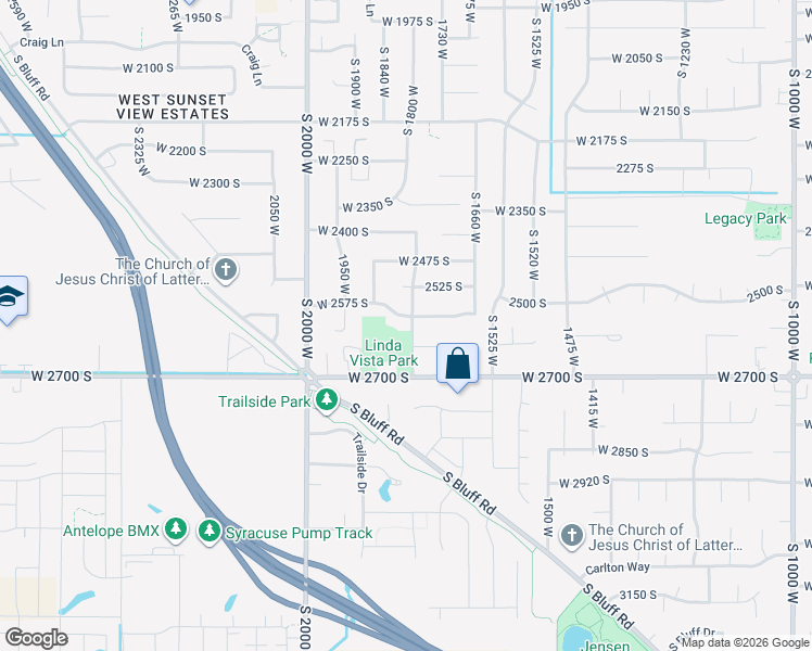 map of restaurants, bars, coffee shops, grocery stores, and more near 1784 West 2640 South in Syracuse
