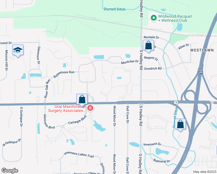 map of restaurants, bars, coffee shops, grocery stores, and more near 832 Tattersholl Court in Fort Wayne