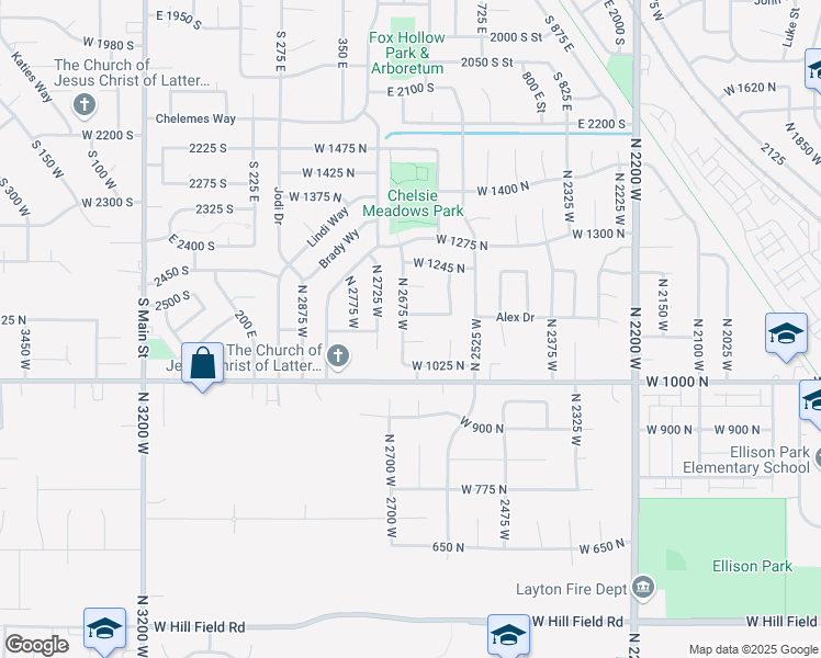 map of restaurants, bars, coffee shops, grocery stores, and more near 1102 North 2675 West in Layton