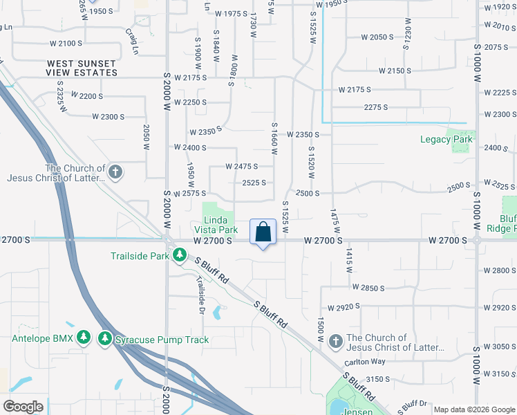 map of restaurants, bars, coffee shops, grocery stores, and more near 1714 West 2640 South in Syracuse