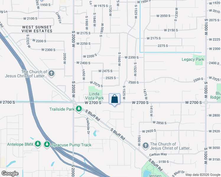 map of restaurants, bars, coffee shops, grocery stores, and more near 1714 West 2640 South in Syracuse