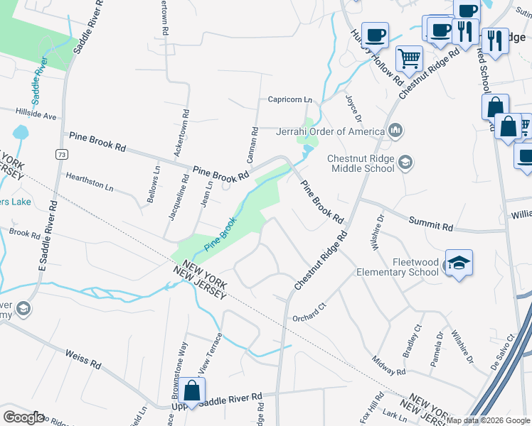 map of restaurants, bars, coffee shops, grocery stores, and more near 40 Haller Crescent in Chestnut Ridge