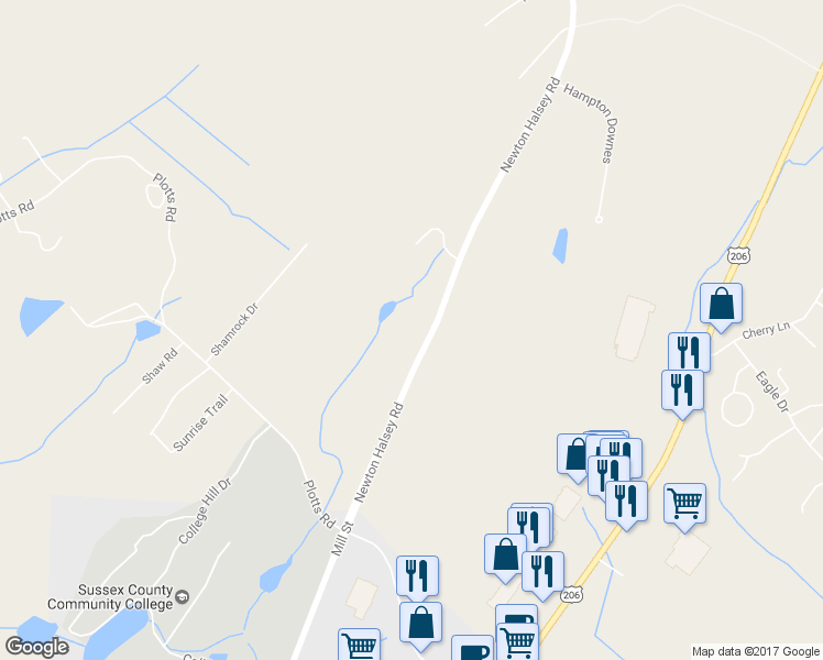 map of restaurants, bars, coffee shops, grocery stores, and more near 20 County Road 519 in Newton