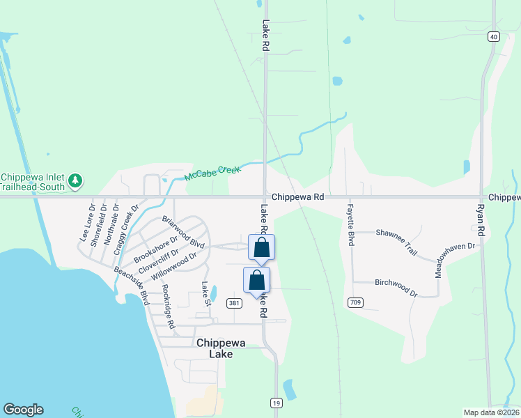 map of restaurants, bars, coffee shops, grocery stores, and more near 585 Lake Road in Chippewa Lake