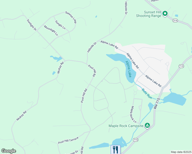 map of restaurants, bars, coffee shops, grocery stores, and more near 107 Post Hill Road in Henryville