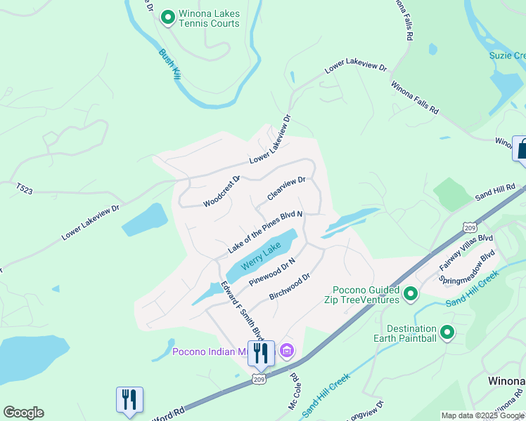 map of restaurants, bars, coffee shops, grocery stores, and more near 110 Briarwood Road in East Stroudsburg
