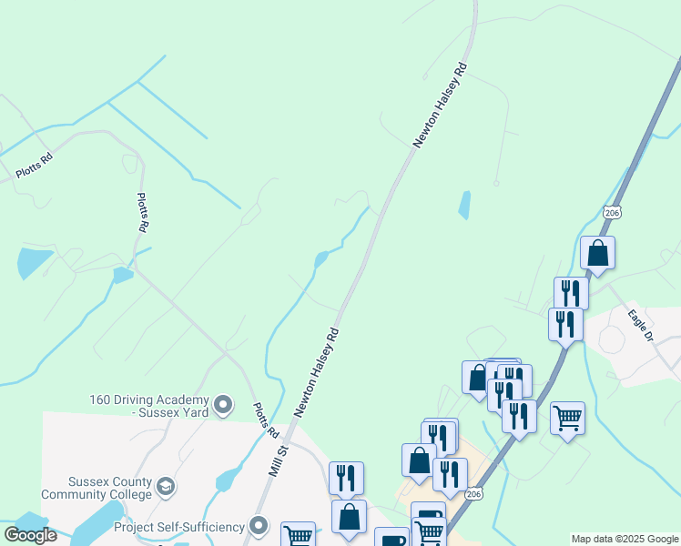 map of restaurants, bars, coffee shops, grocery stores, and more near 20 County Road 519 in Newton