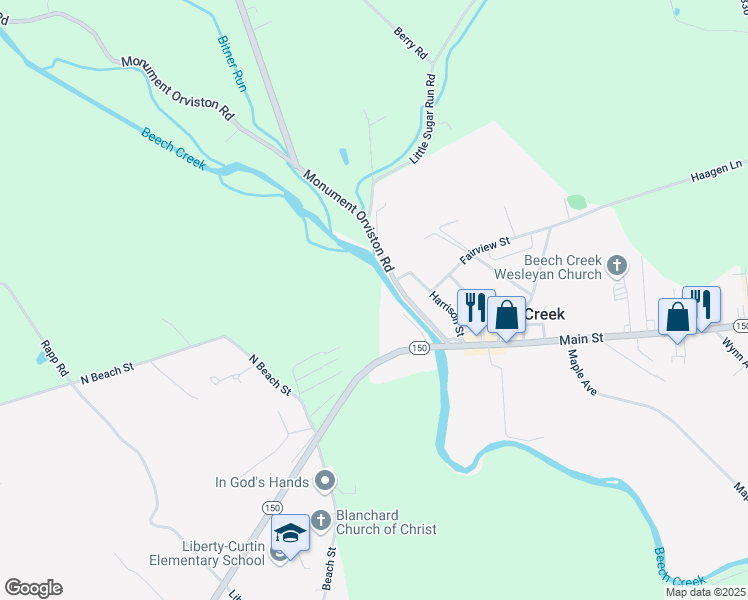 map of restaurants, bars, coffee shops, grocery stores, and more near in Beech Creek