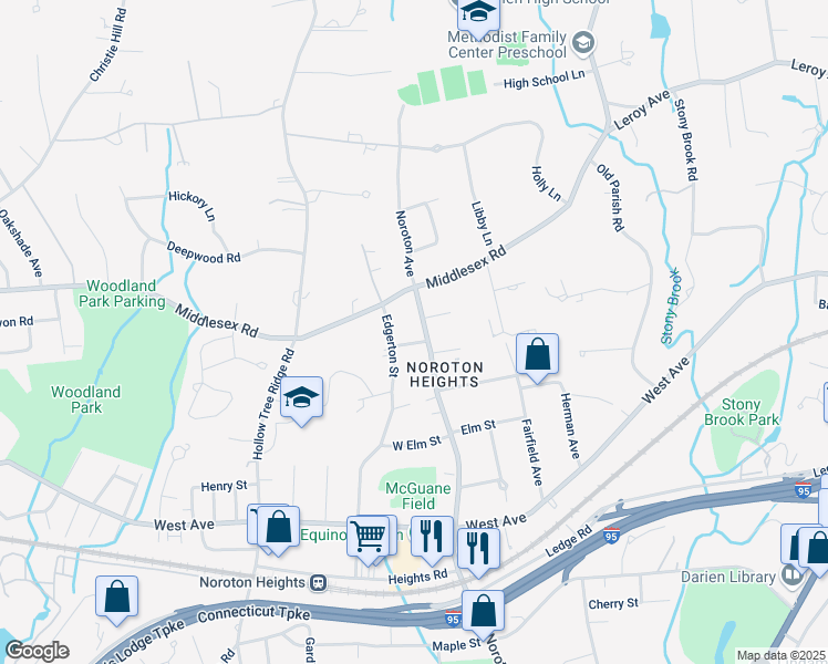 map of restaurants, bars, coffee shops, grocery stores, and more near 279 Noroton Avenue in Darien