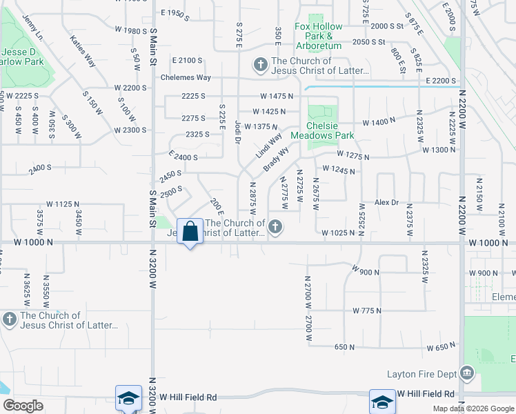 map of restaurants, bars, coffee shops, grocery stores, and more near 1090 North 2875 West in Layton