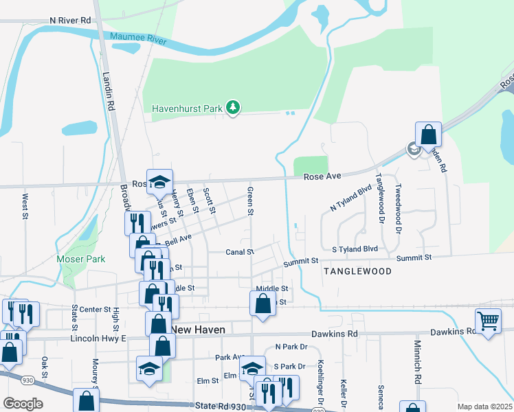 map of restaurants, bars, coffee shops, grocery stores, and more near 301 Green St in New Haven