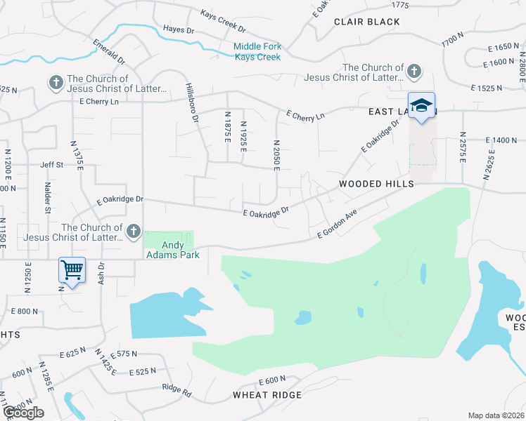 map of restaurants, bars, coffee shops, grocery stores, and more near 2022 East Oakridge Drive in Layton