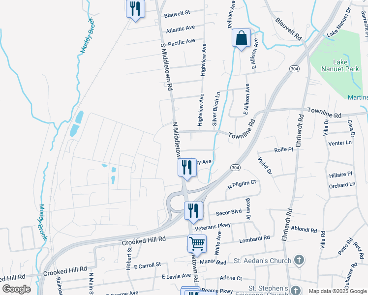 map of restaurants, bars, coffee shops, grocery stores, and more near 127 Amory Avenue in Pearl River