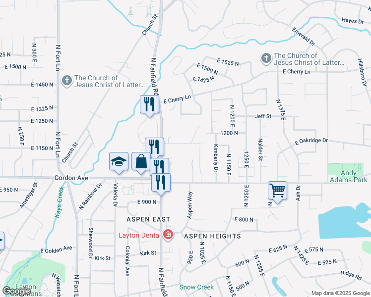 map of restaurants, bars, coffee shops, grocery stores, and more near 967 East 1150 North in Layton