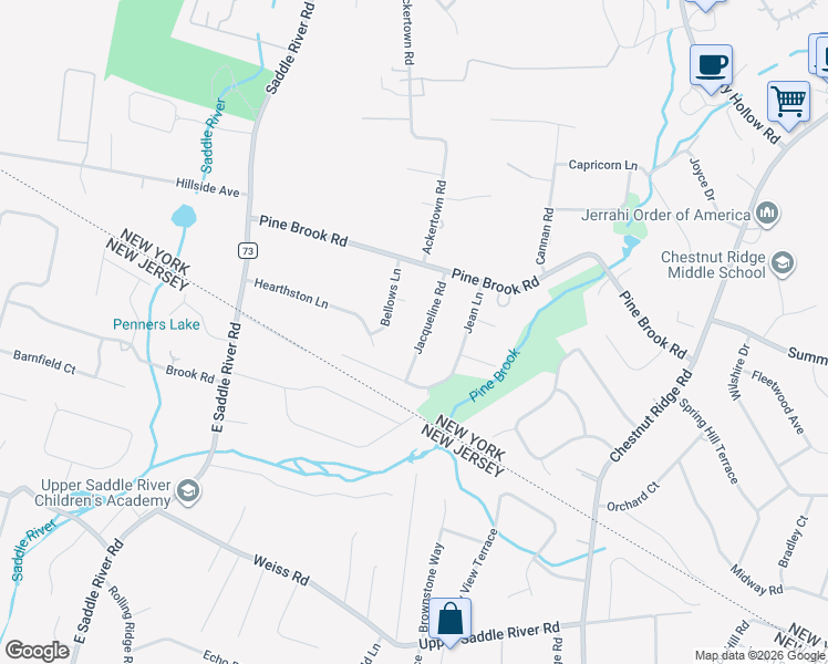 map of restaurants, bars, coffee shops, grocery stores, and more near 10 Jacqueline Road in Monsey