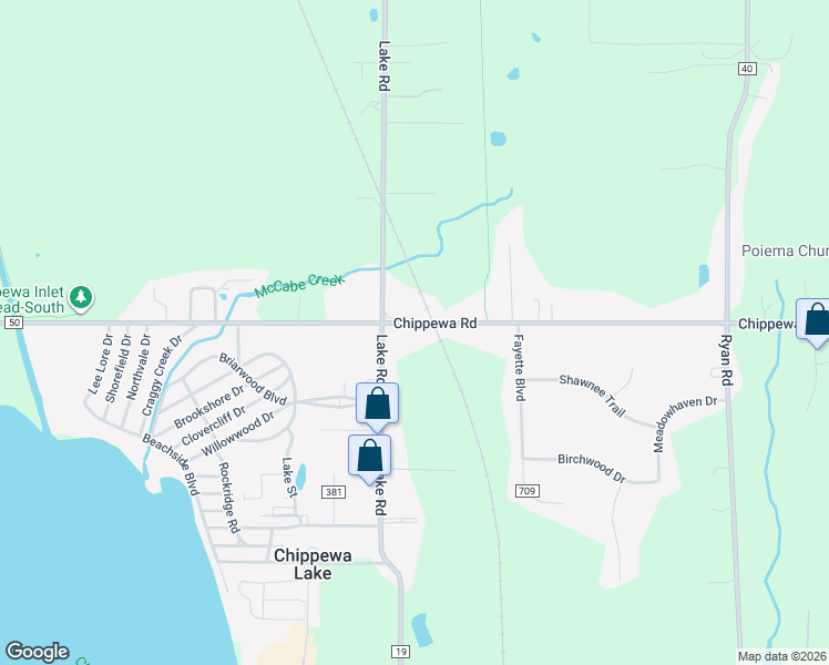 map of restaurants, bars, coffee shops, grocery stores, and more near 5768 Chippewa Road in Chippewa Lake