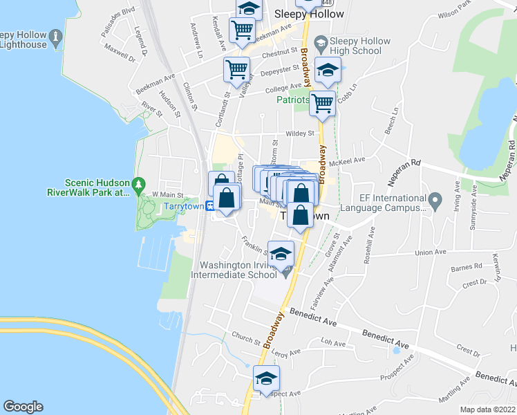 map of restaurants, bars, coffee shops, grocery stores, and more near 8 Windle Park in Tarrytown