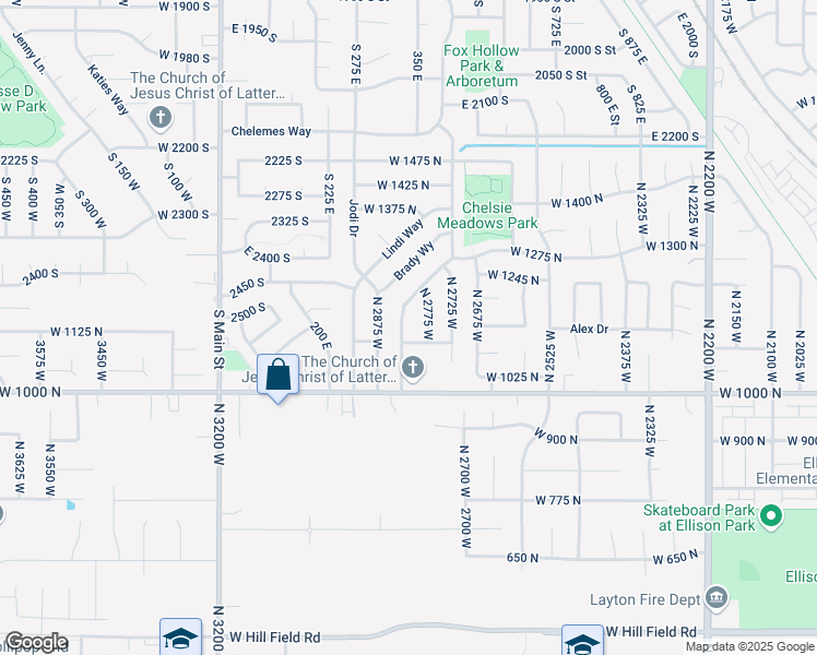 map of restaurants, bars, coffee shops, grocery stores, and more near 1134 North 2825 West in Layton