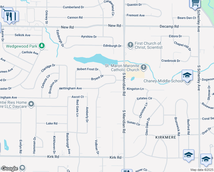 map of restaurants, bars, coffee shops, grocery stores, and more near 3729 Nottingham Avenue in Youngstown