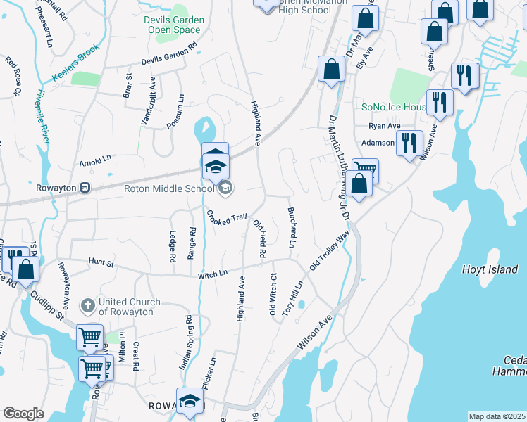 map of restaurants, bars, coffee shops, grocery stores, and more near 192 Highland Avenue in Norwalk
