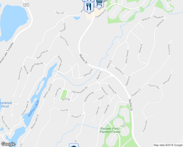 map of restaurants, bars, coffee shops, grocery stores, and more near 83 Oakwood Drive in Ringwood